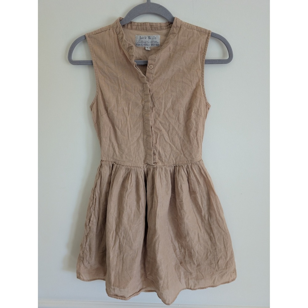 Jack Wills Tan Metallic Cotton Sleeveless Fit & Flare Mini Dress US 0 UK 4
